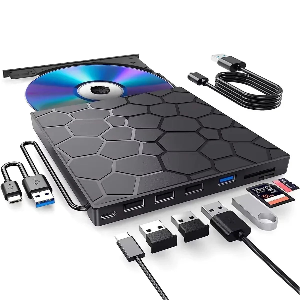 7 in 1 CD DVD Recorder Player USB3.0 & Type C Writer
