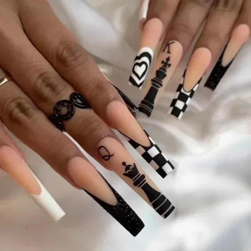 Pink Black French Long Ballet Press on Nails