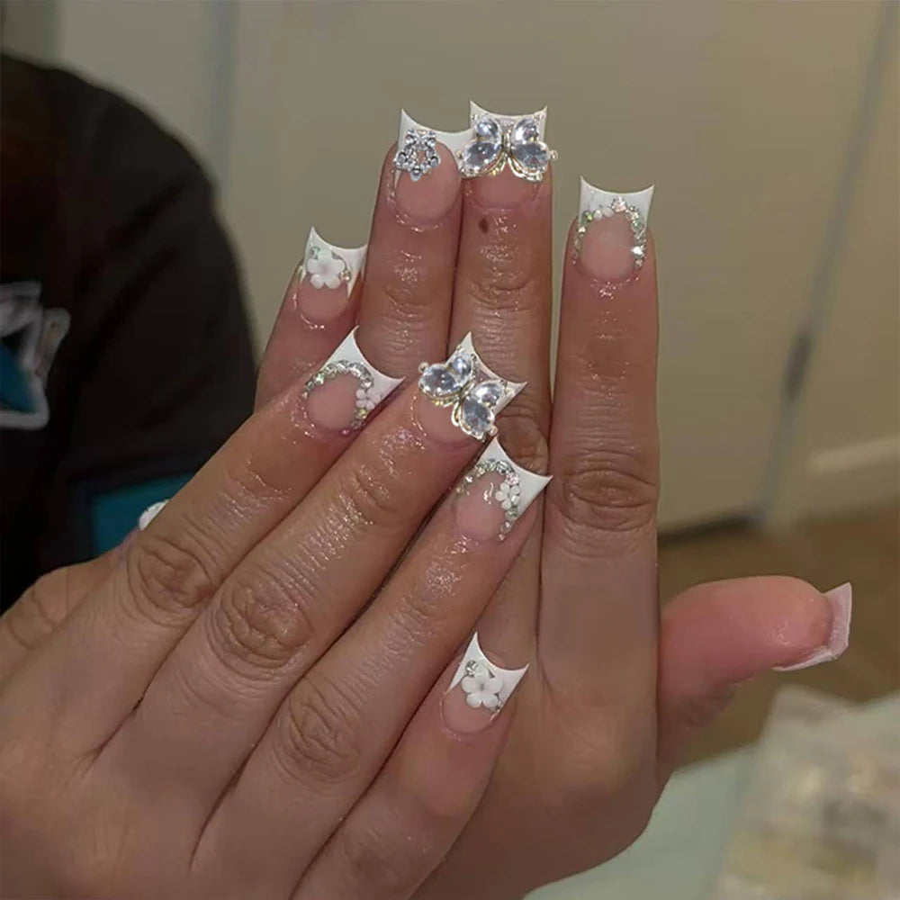 24pcs Long ducknail French Tip Press On Nails