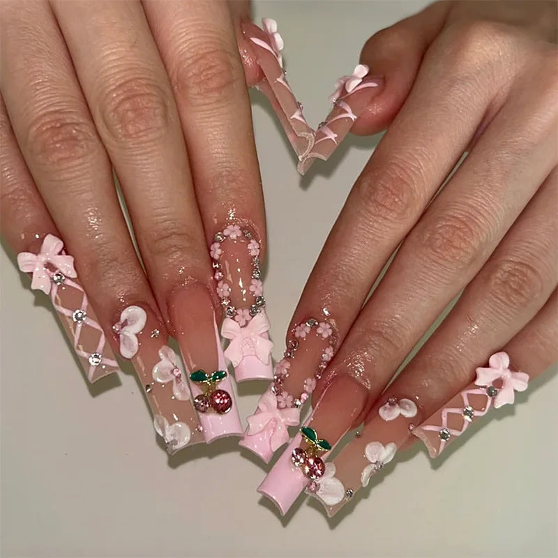24pcs Flower Press on Nails