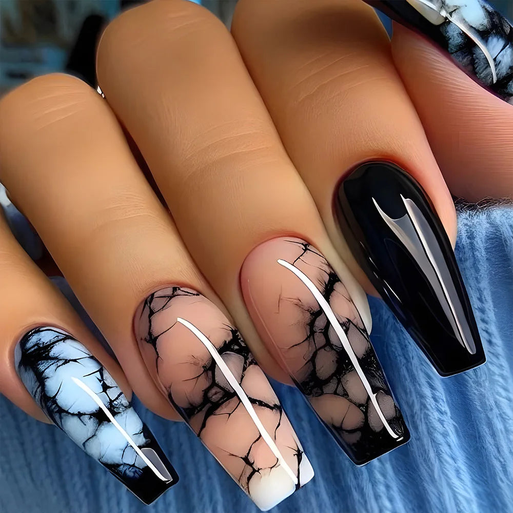 24pc Press on Nails Flower Design Mid-length Ballet