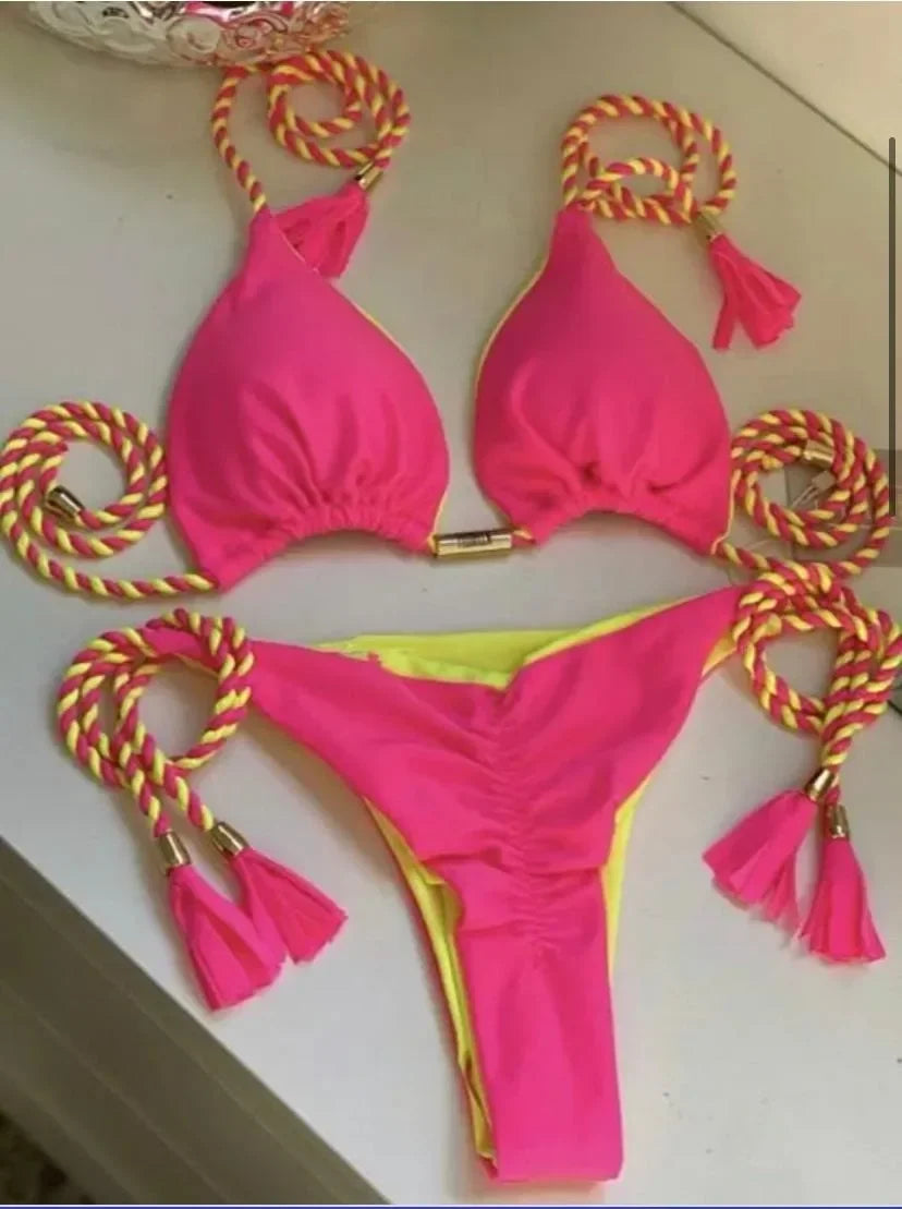 Women Backless Rope Triangle Bikini