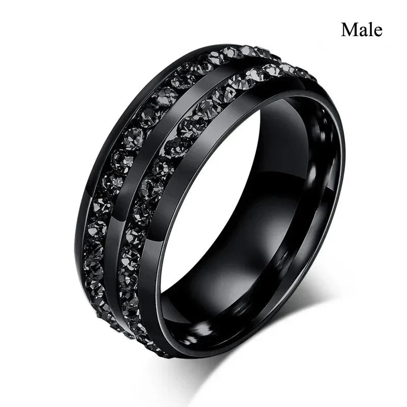 Red Rhinestones Couple Ring Set