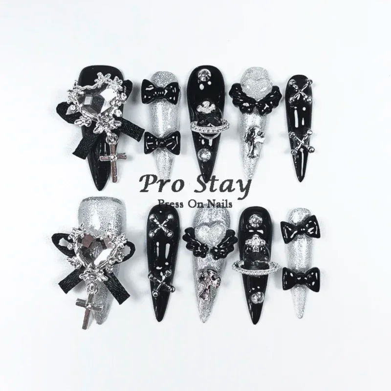 10pcs Dark Black Y2k  Press On Nails