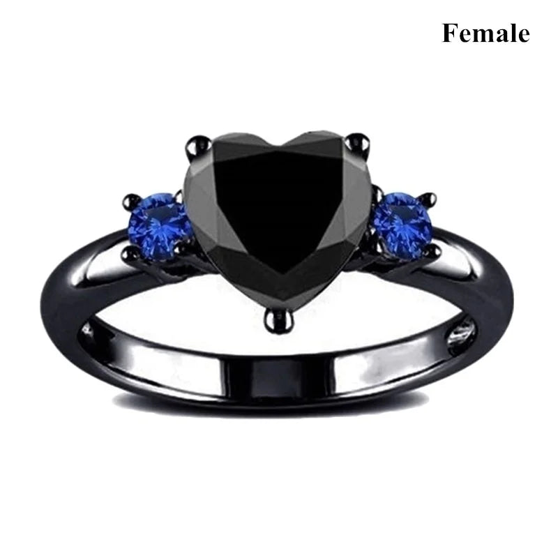 Red Rhinestones Couple Ring Set