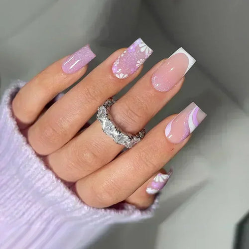 24Pc Short Square Coffin Acrylic Nails Set