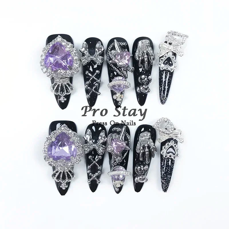 10pcs Dark Black Y2k  Press On Nails