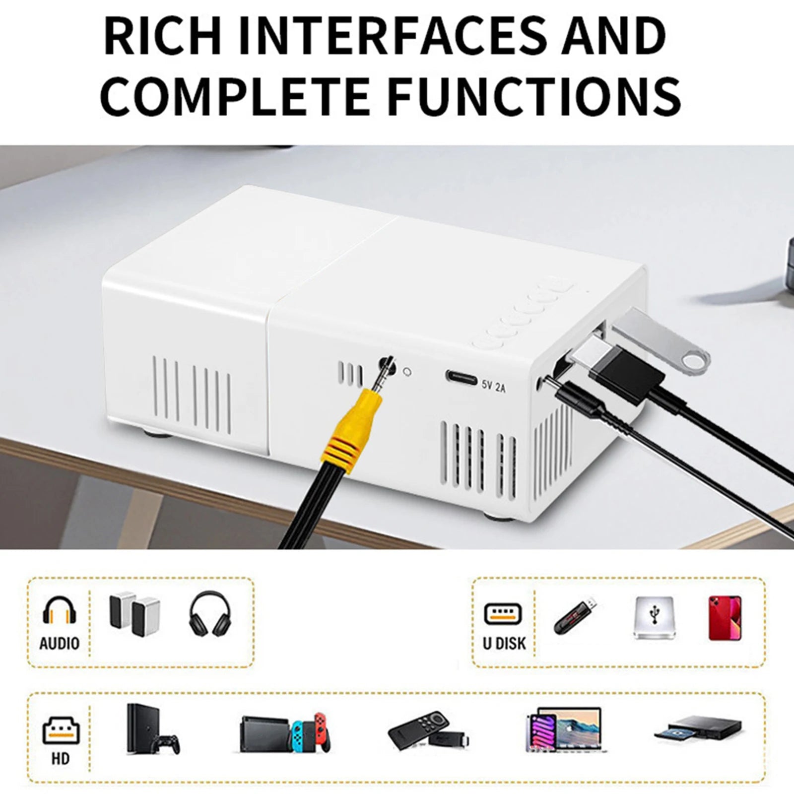 240P LED Mini Projector with Remote  Smartphone for Home Theater