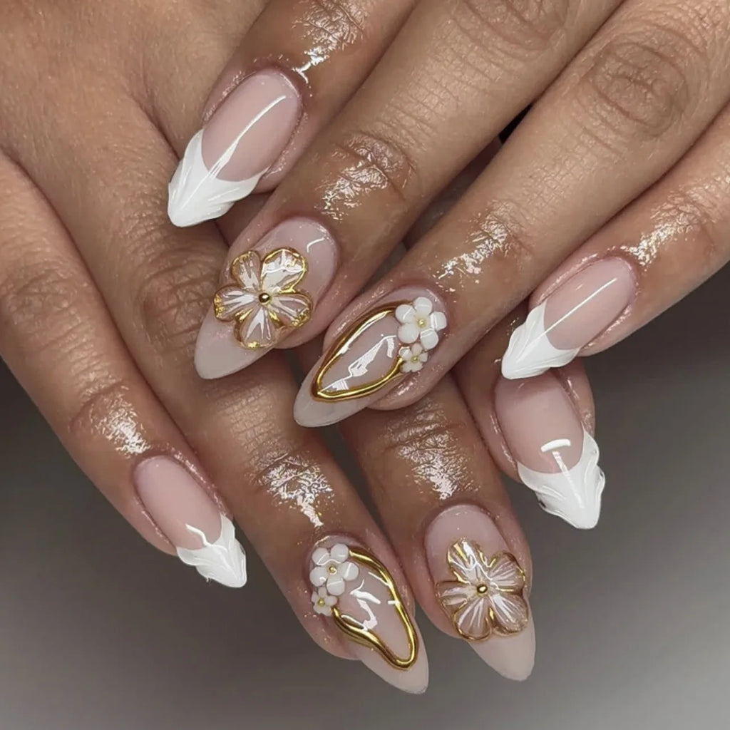 24pcs French Almond Press on Nails