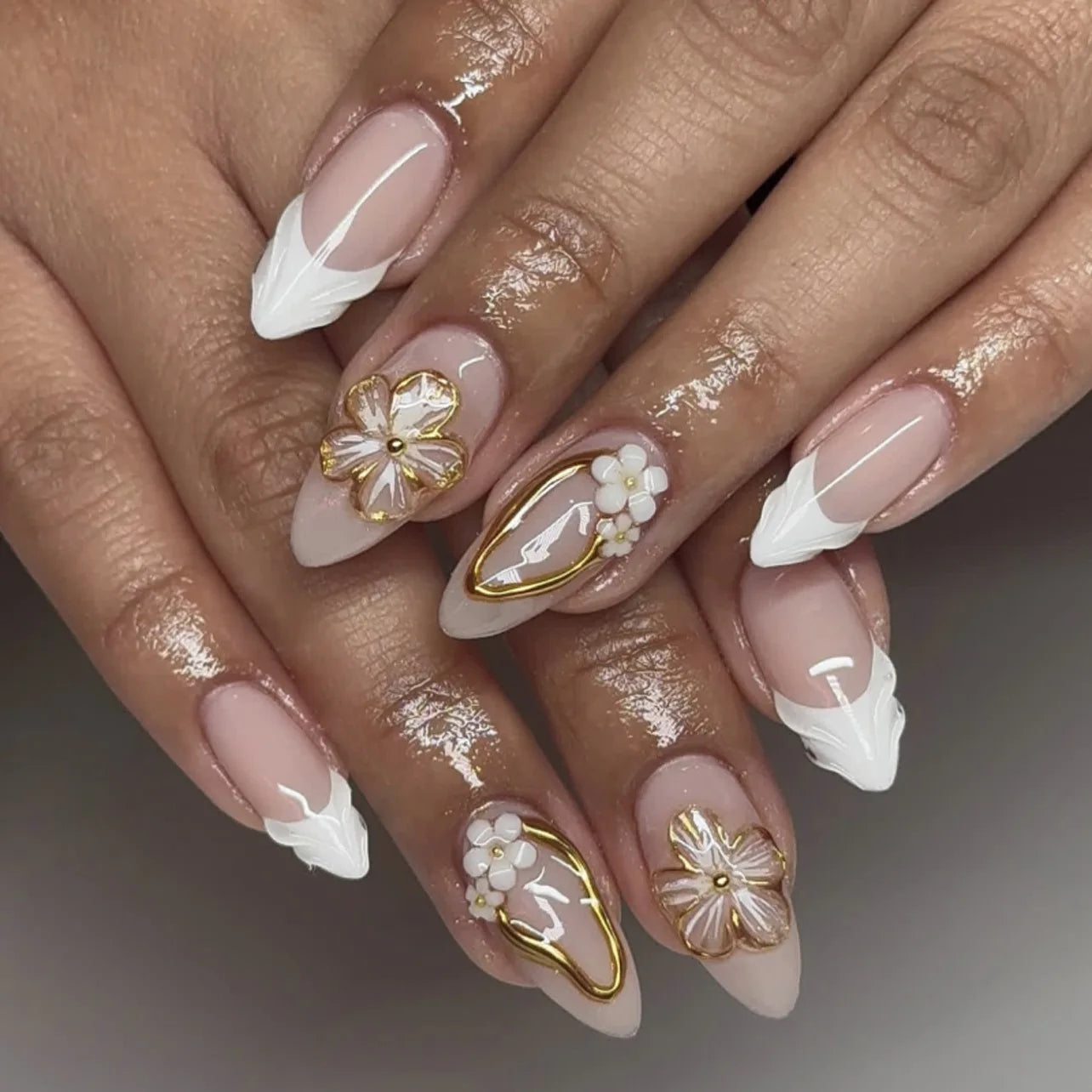 24pcs French Almond Press on Nails