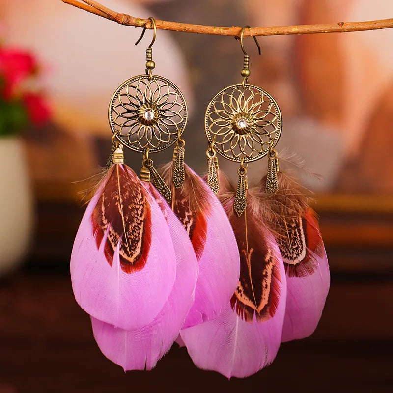 Dream Catcher Feather Tassel Bohemian Women Earrings