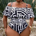 Plus Size One Piece Swimsuit Strappy Printed Ruffle
