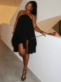 Lace-Up Halter Off Shoulder Backless Irregular Hem Dress