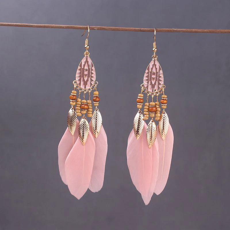 Boho Long Feather Dangle Earrings