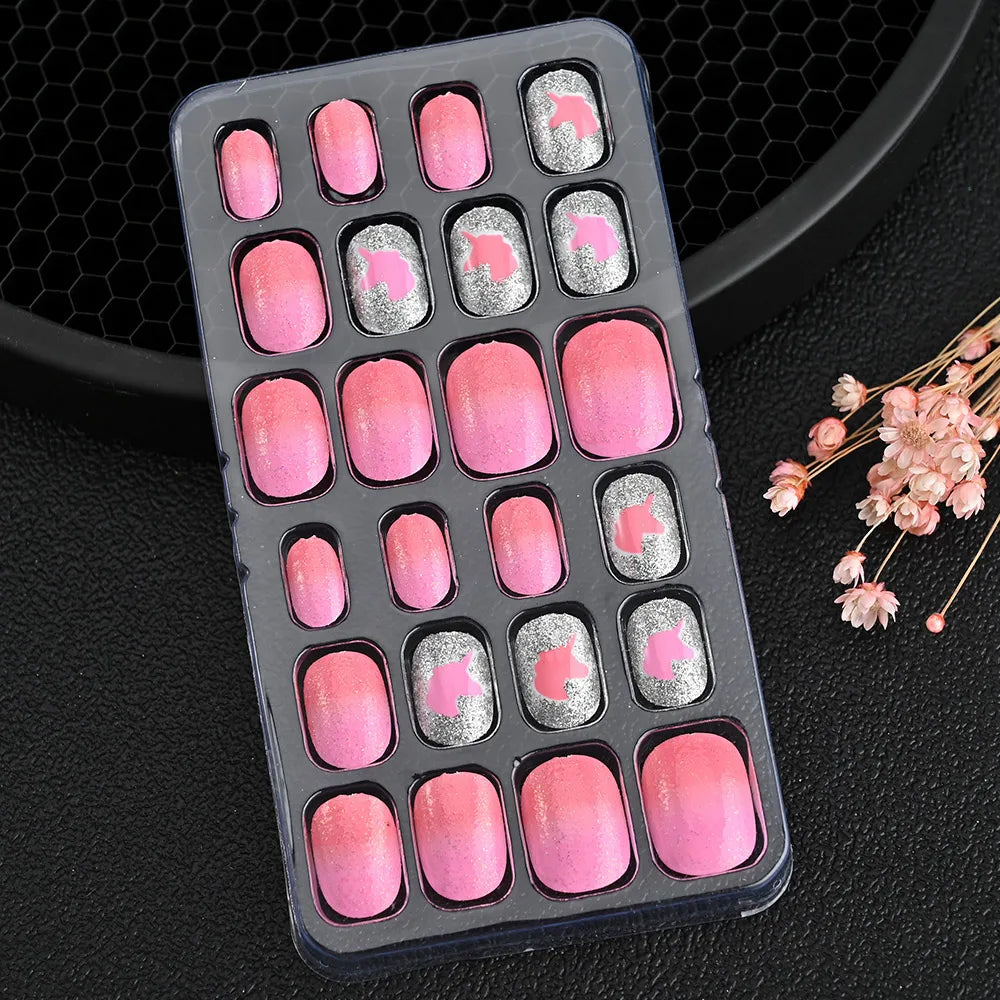 24pcs/box Kids False Press On Nails
