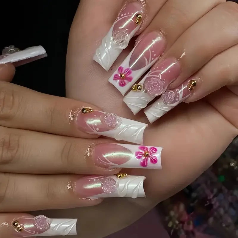 24Pcs Long Square Press on Nails