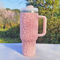 Pearls Bling 40oz Tumbler with Handle and Straw Stainless Steel