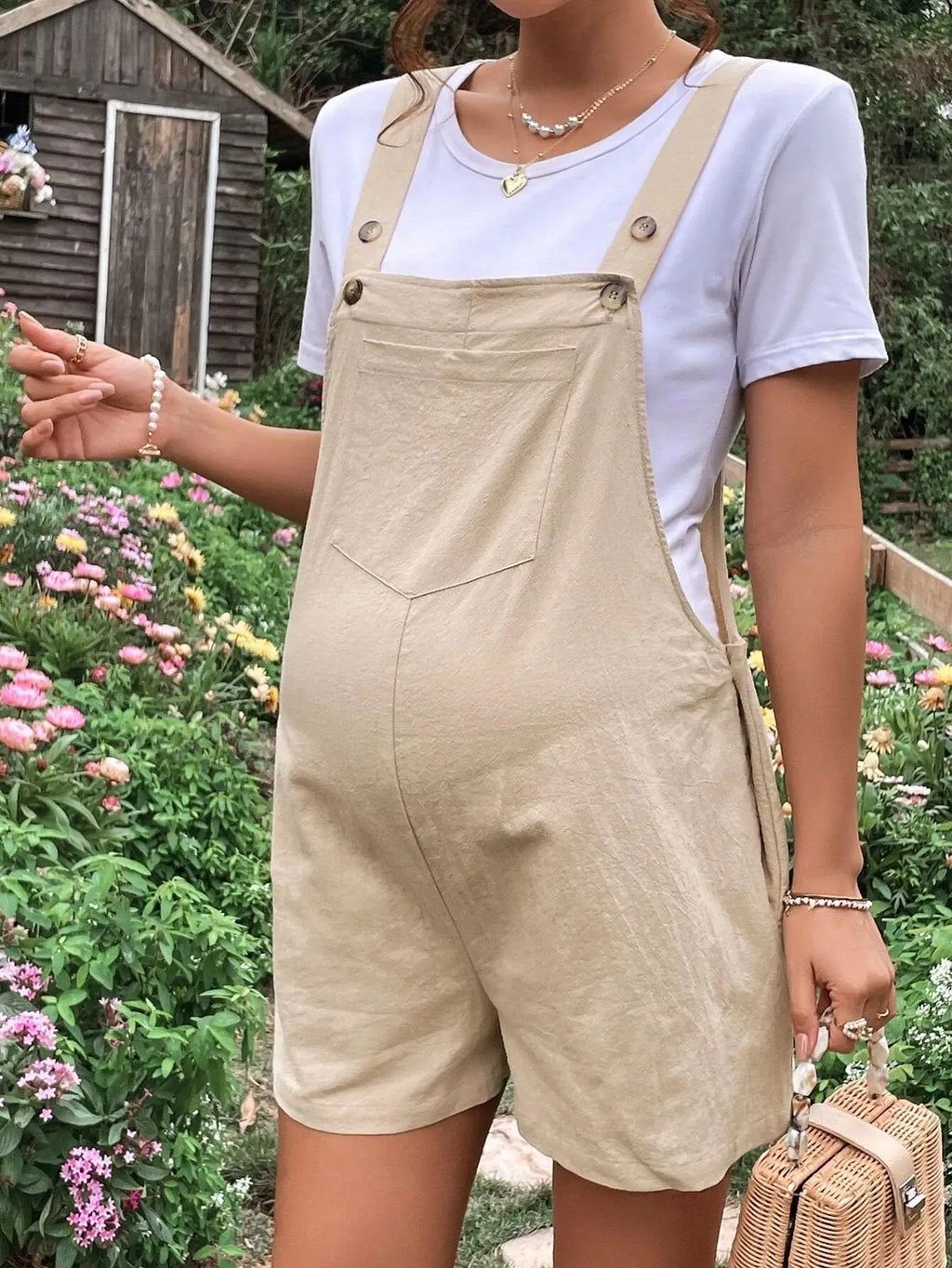 Women's Maternity Solid Color Suspender Jumpsuit With Adjustable Waist