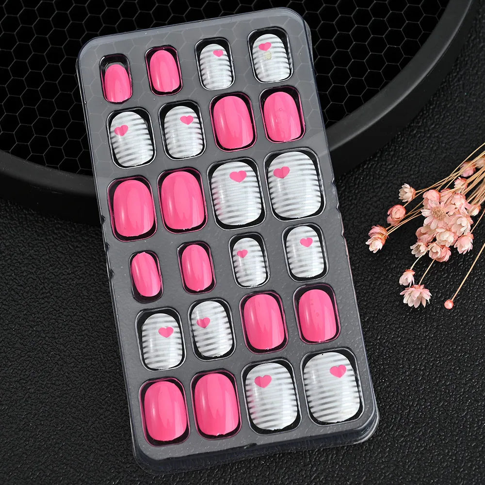 24pcs/box Kids False Press On Nails