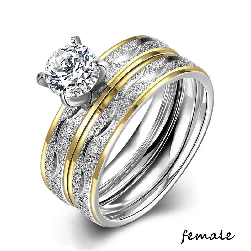 Red Rhinestones Couple Ring Set