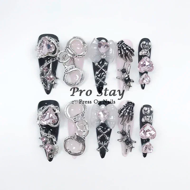 10pcs Dark Black Y2k  Press On Nails