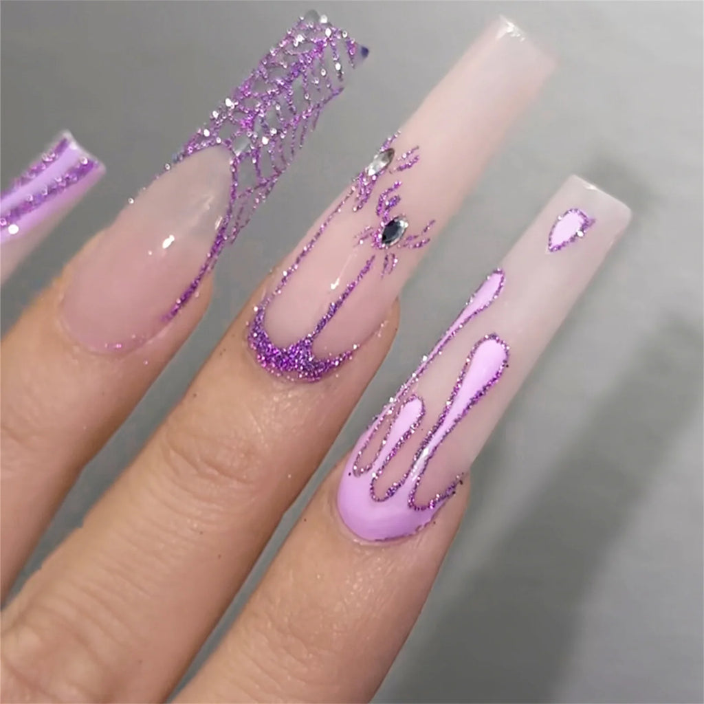 24pcs Glitter Pink Sequins Press on Nails