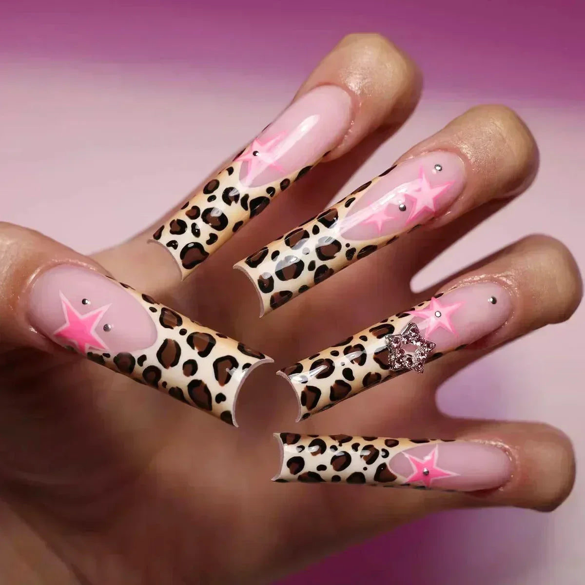 24Pcs Long Coffin Rhinestones Ballet Press on Nails
