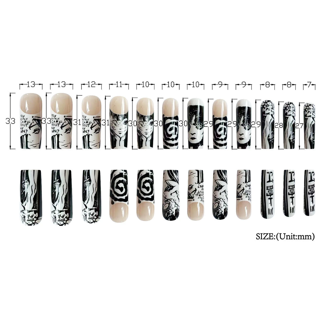 24PCS/Set Almond Pointed Kawakami Tomie Press on Nails