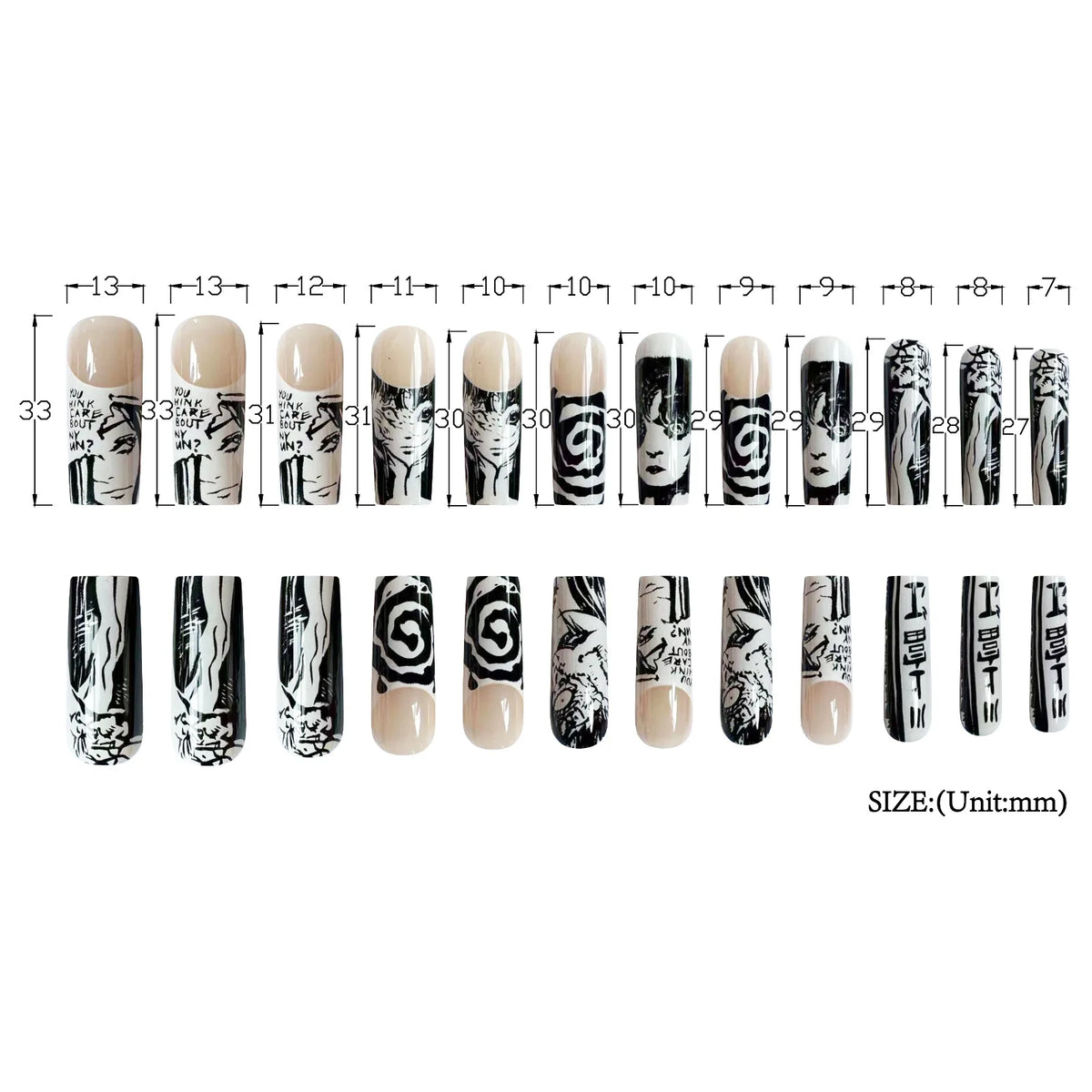 24PCS/Set Almond Pointed Kawakami Tomie Press on Nails