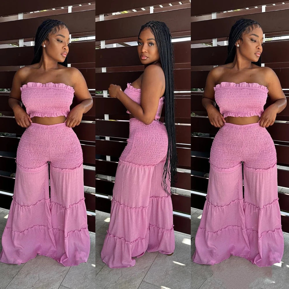 2pc Boho Ruffled Two Piece Pants Set