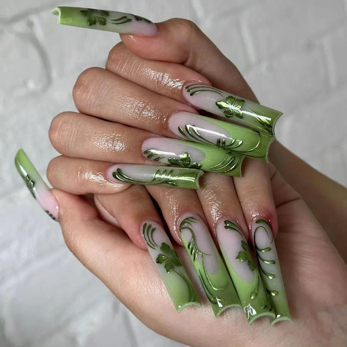 24Pcs Long Square Press on Nails