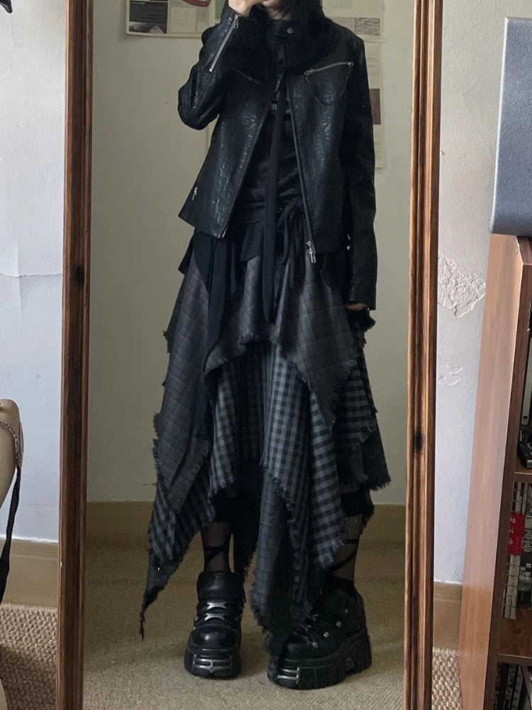 Irregular Plaid Women Skirt , High Waist A-line Skirt