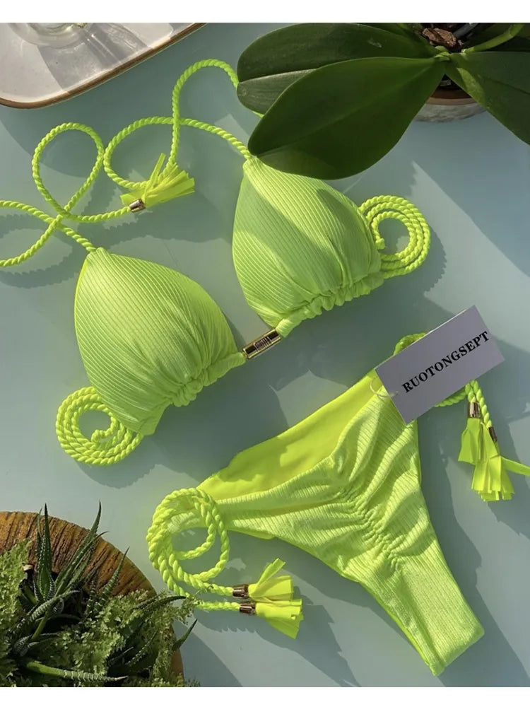 Women Backless Rope Triangle Bikini