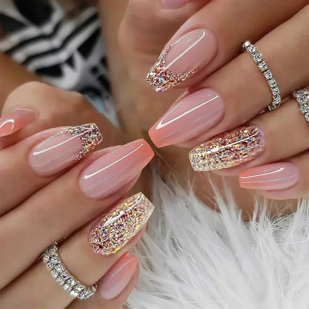 24Pc Short Square Coffin Acrylic Nails Set