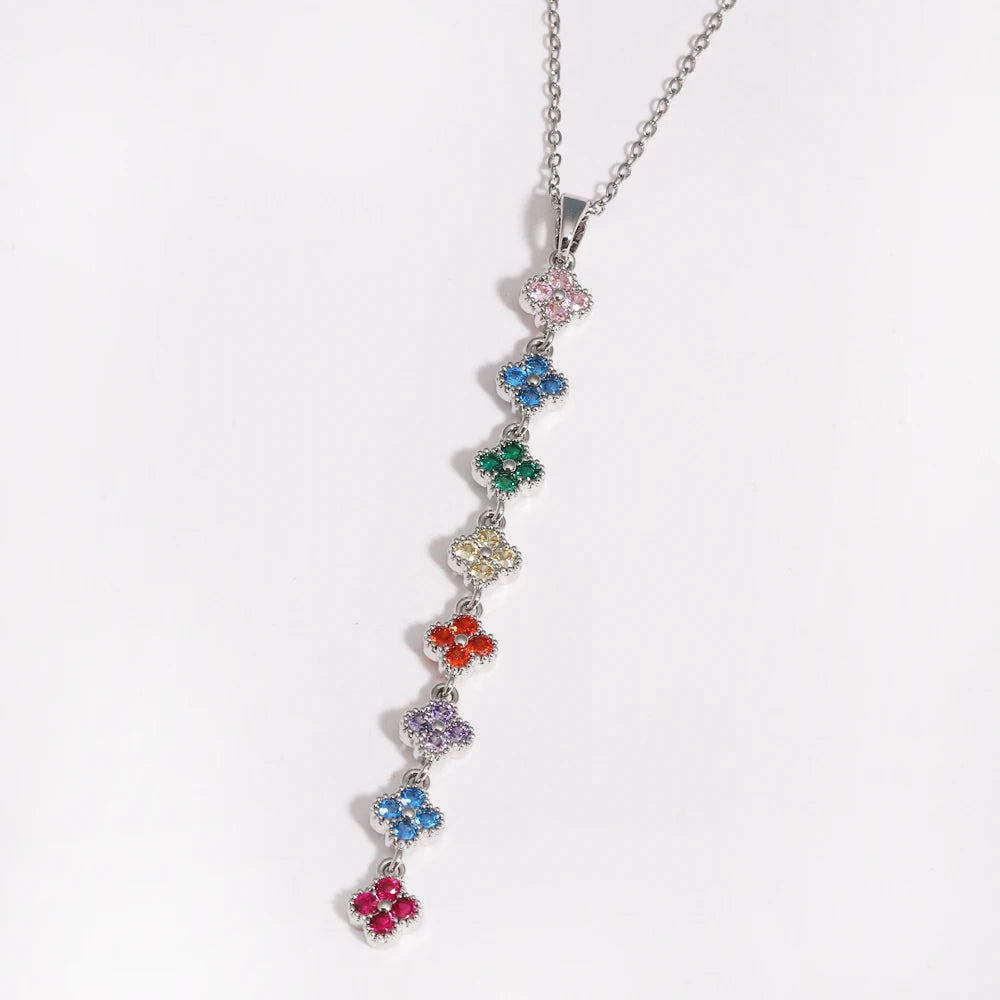 Stainless Steel Y-shaped Long Tassel Four-Leaf Flower Necklace