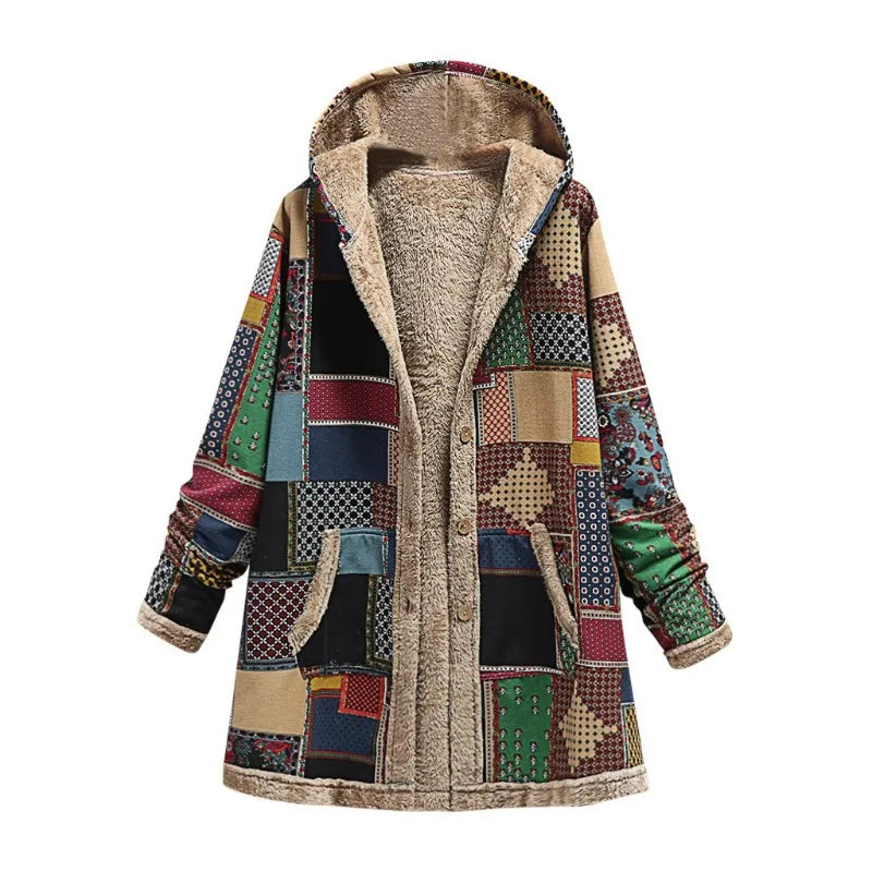 Vintage Fleece Hooded Long Jacket