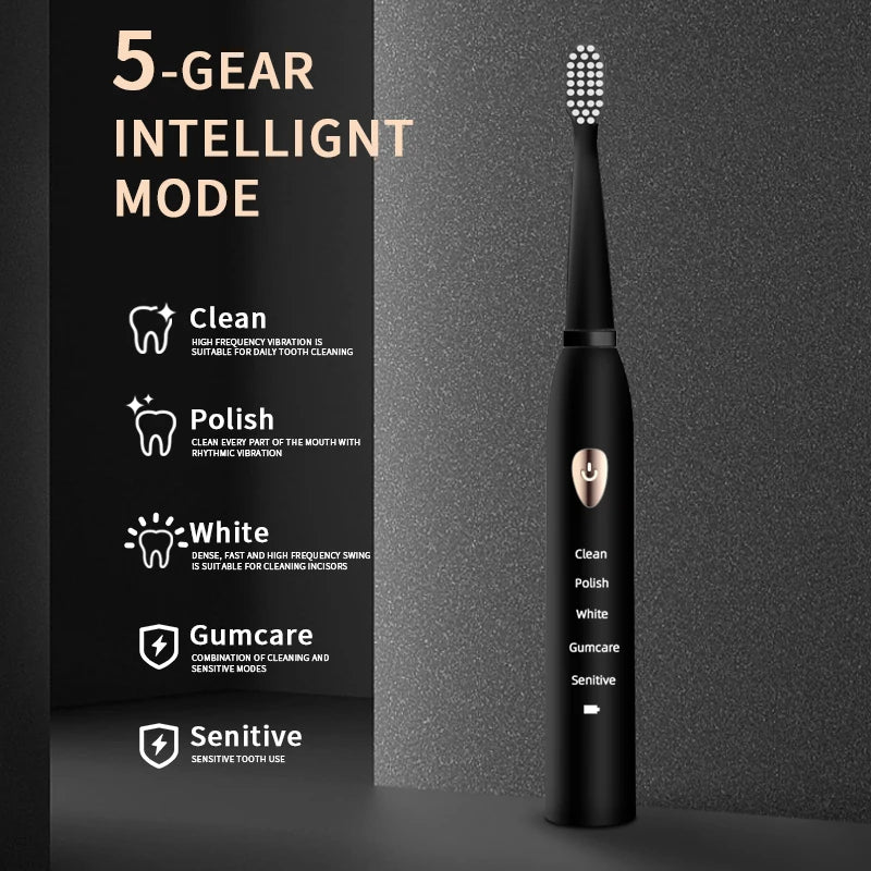 Jianpai Adult Black White Classic Acoustic Electric Toothbrush