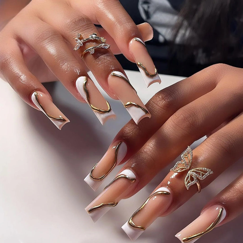 24Pcs Long Square Press on Nails