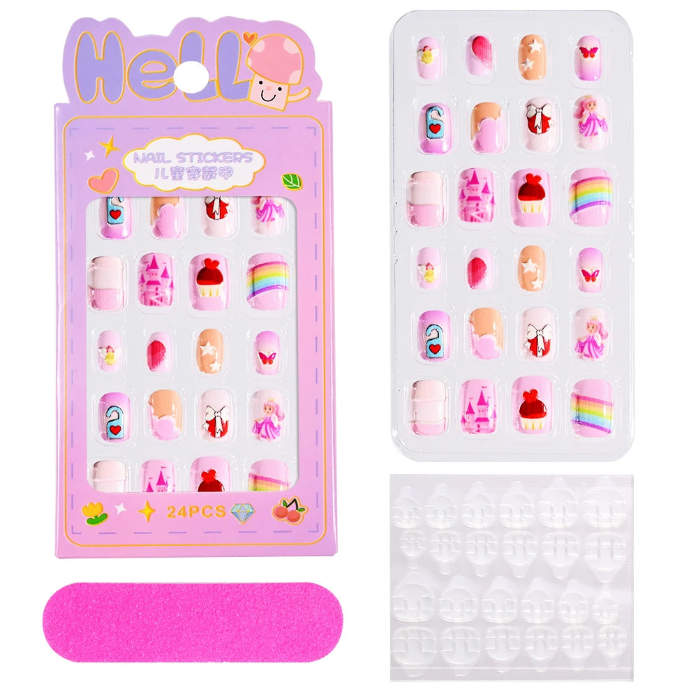 24pcs/box Kids False Press On Nails