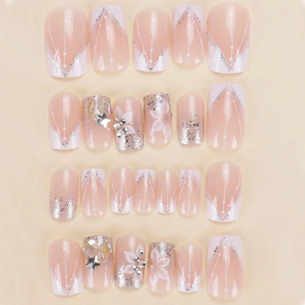 24PCS Square Press Nail White French