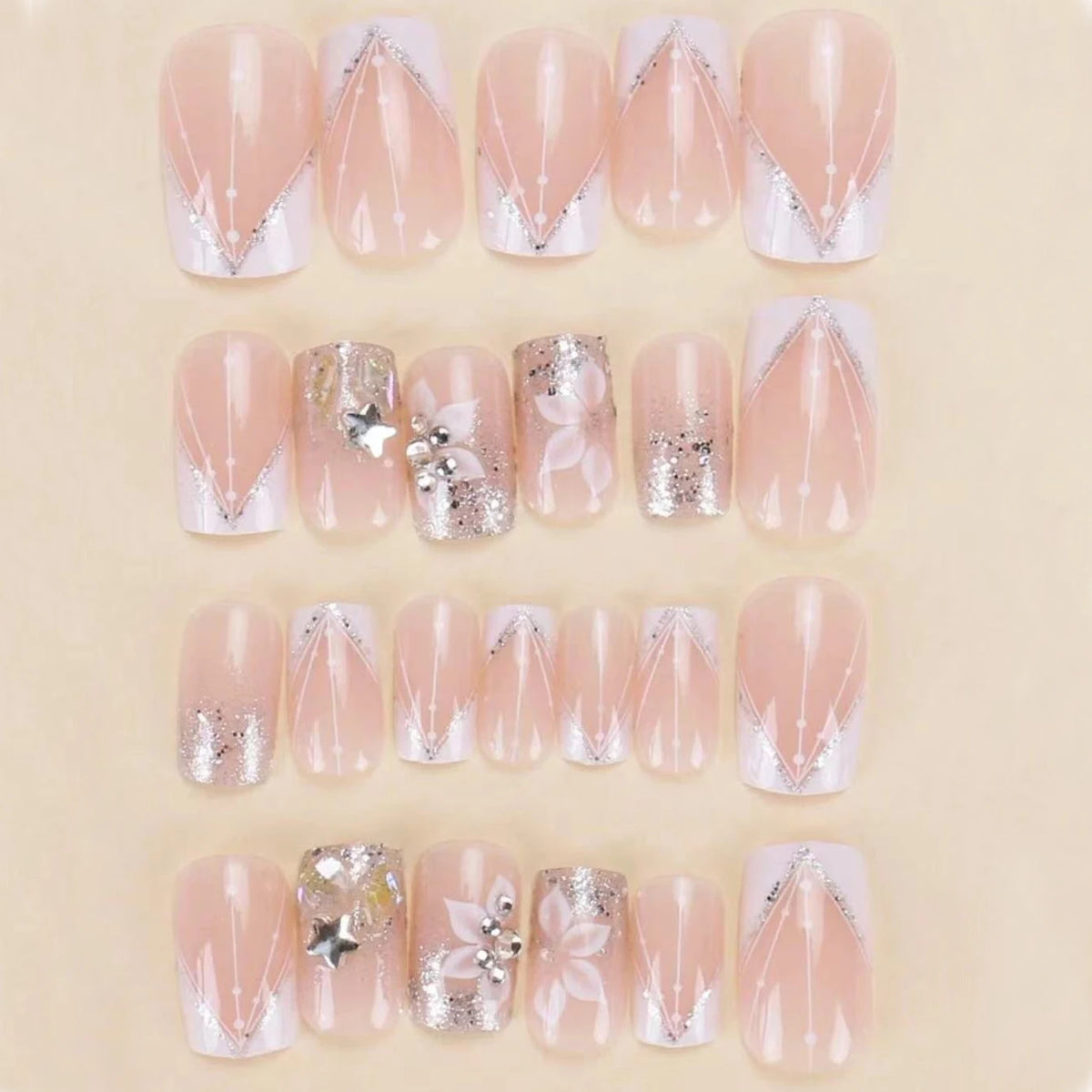 24PCS Square Press Nail White French