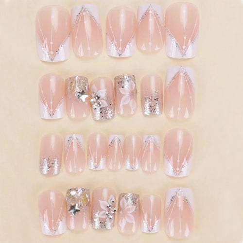 24PCS Square Press Nail White French