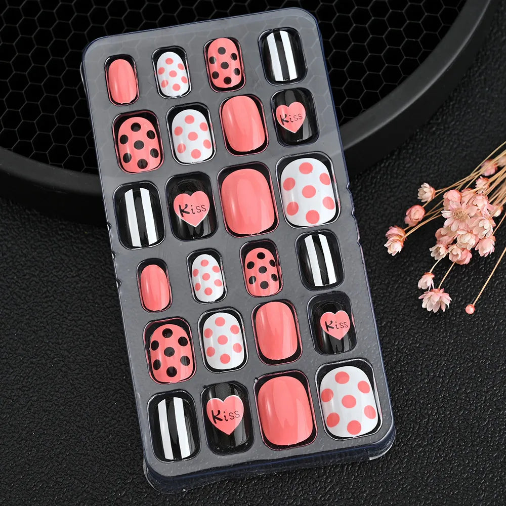24pcs/box Kids False Press On Nails