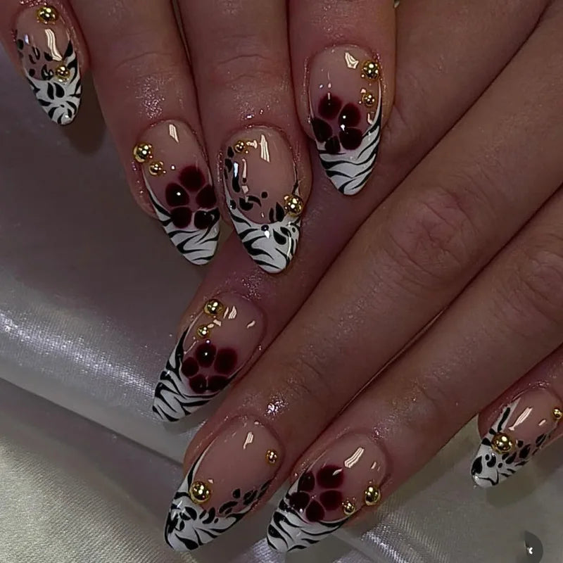 24Pcs Mid-length Gilded Almond Nails Set Press on Nails