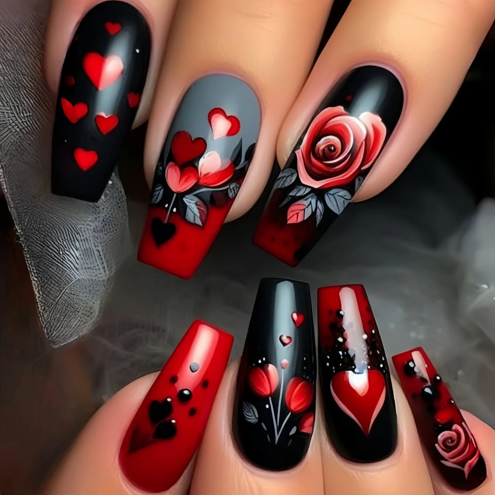 24pc Press on Nails Flower Design Mid-length Ballet