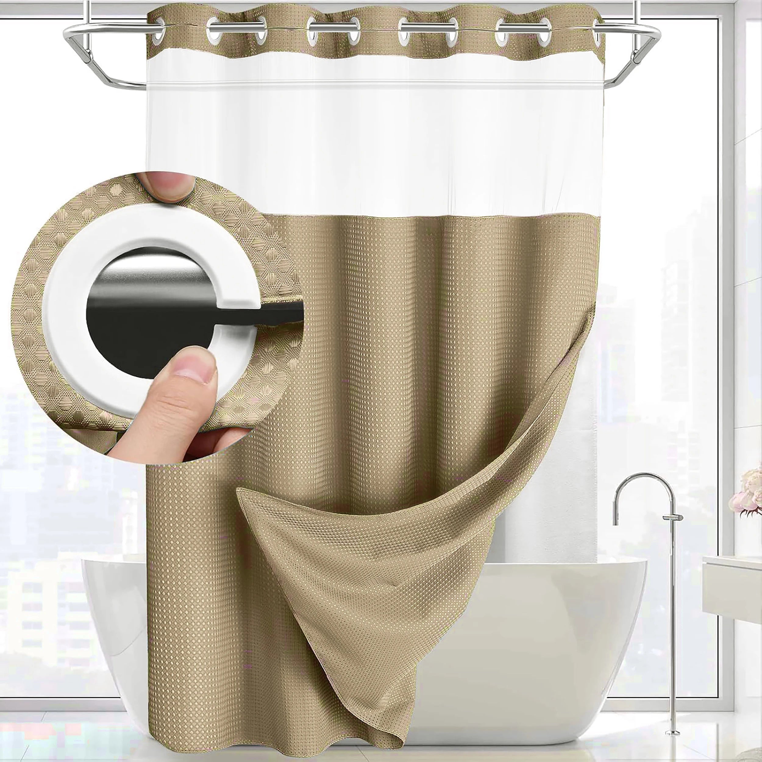 No Hooks Shower Curain  with Snap in Liner