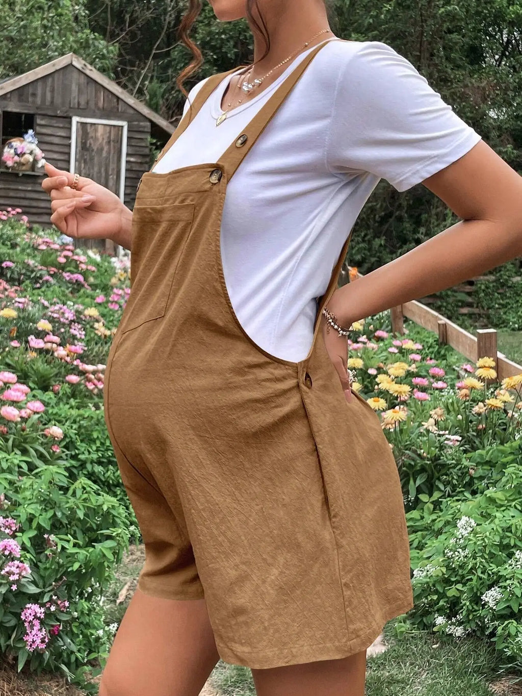 Women's Maternity Solid Color Suspender Jumpsuit With Adjustable Waist