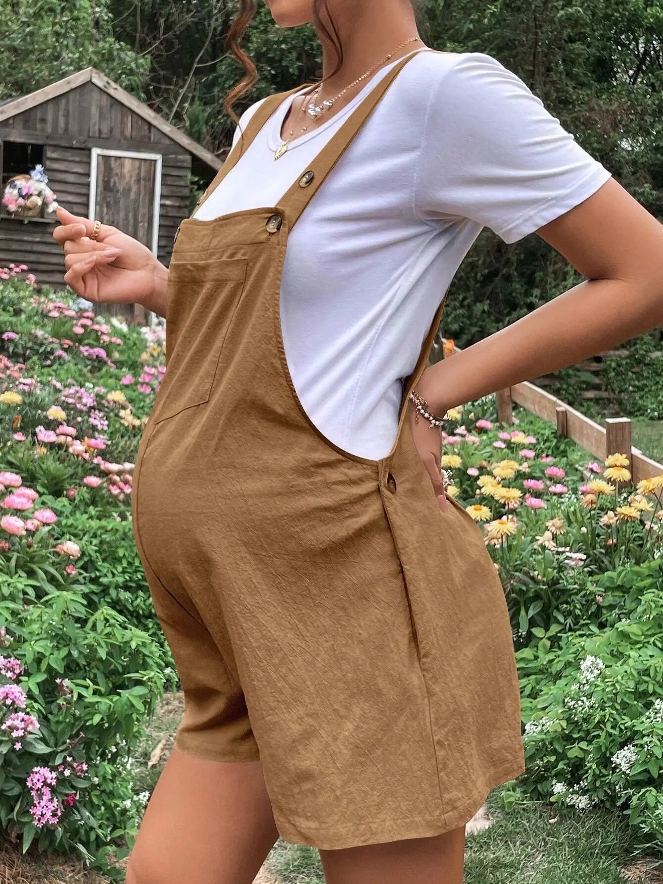 Women's Maternity Solid Color Suspender Jumpsuit With Adjustable Waist