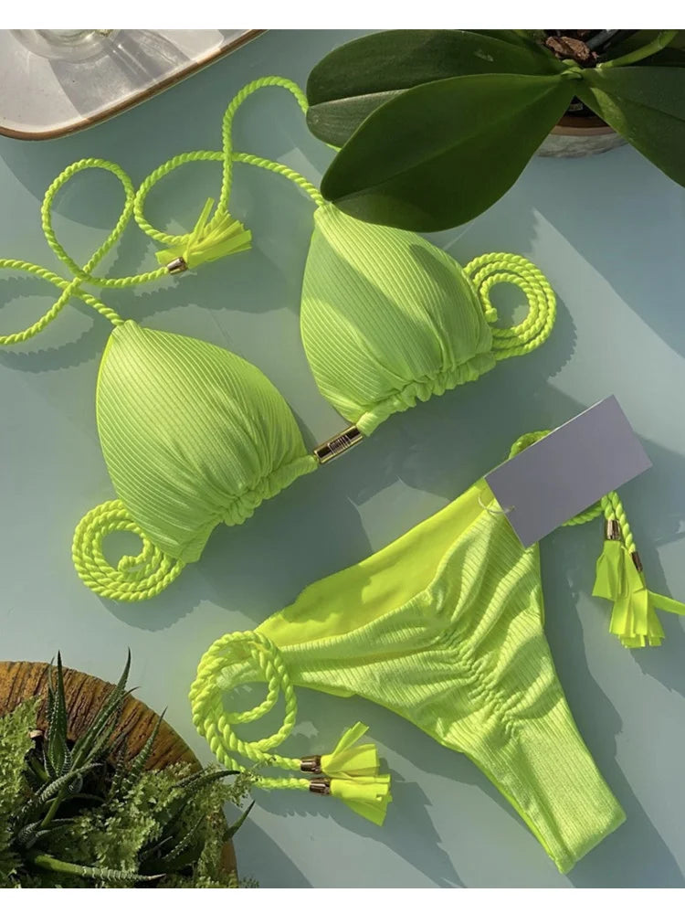 Women Backless Rope Triangle Bikini