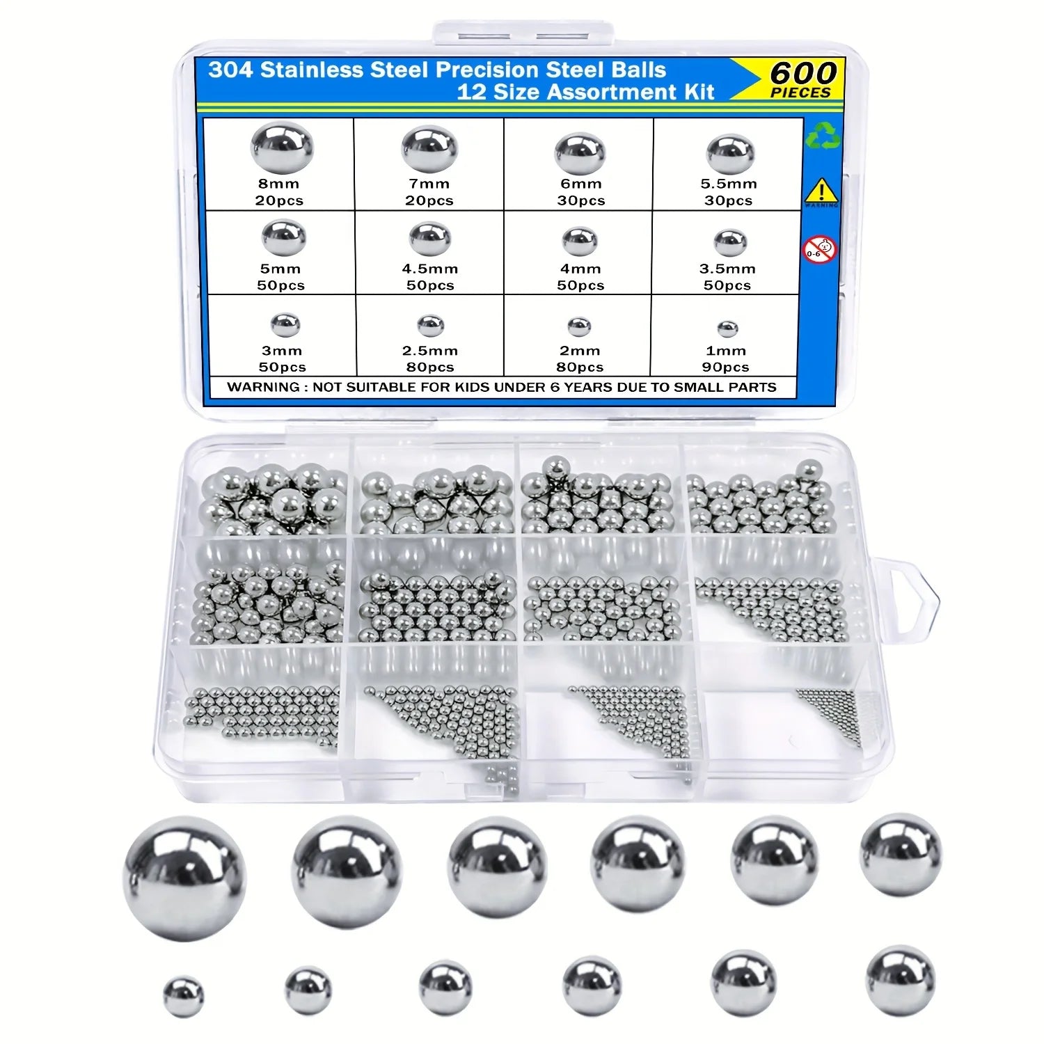 600pcs 12 Size Stainless Steel Precision Bearing Balls